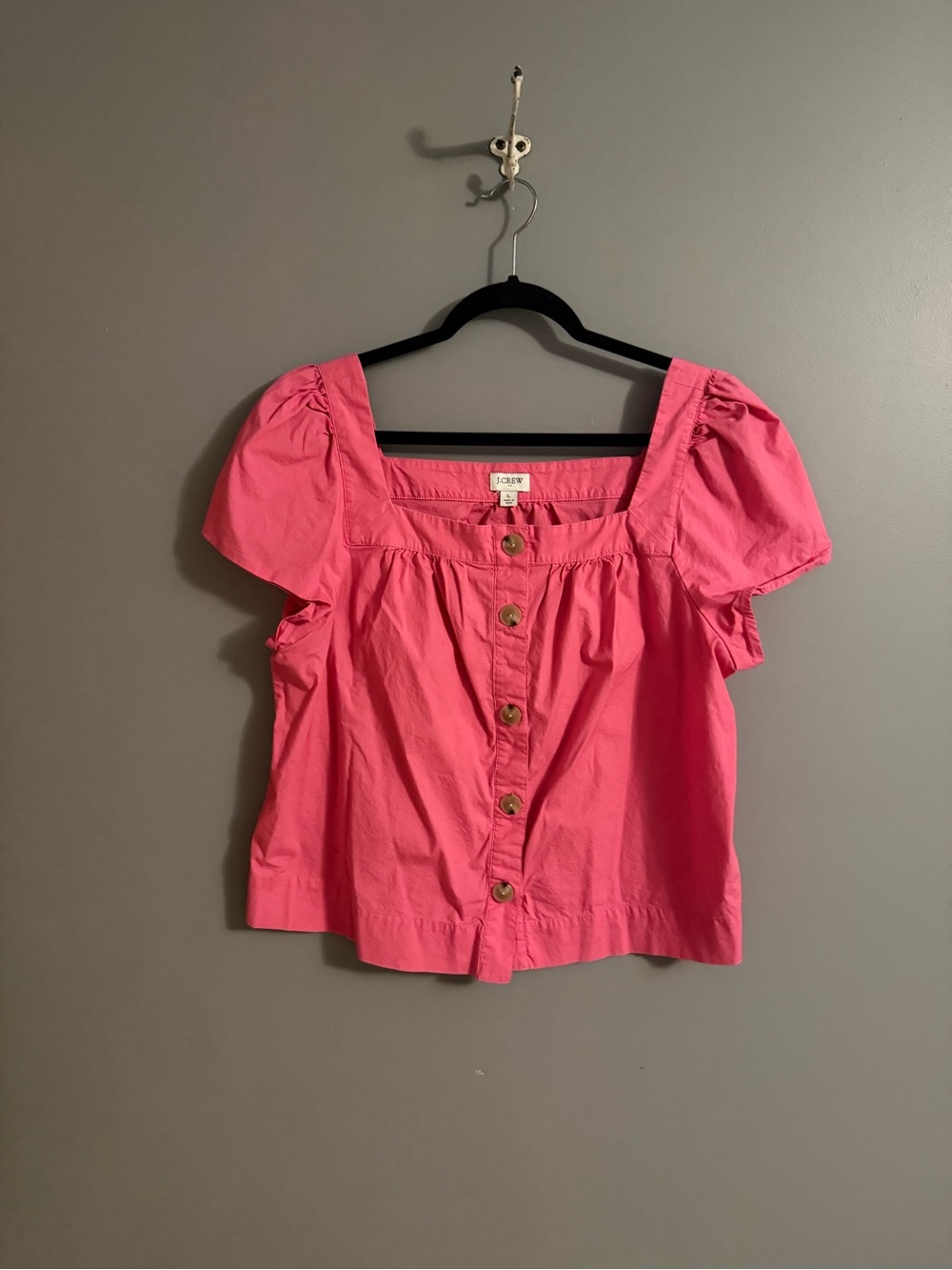 J. Crew Bright Pink Square-Neck Button Front Blouse